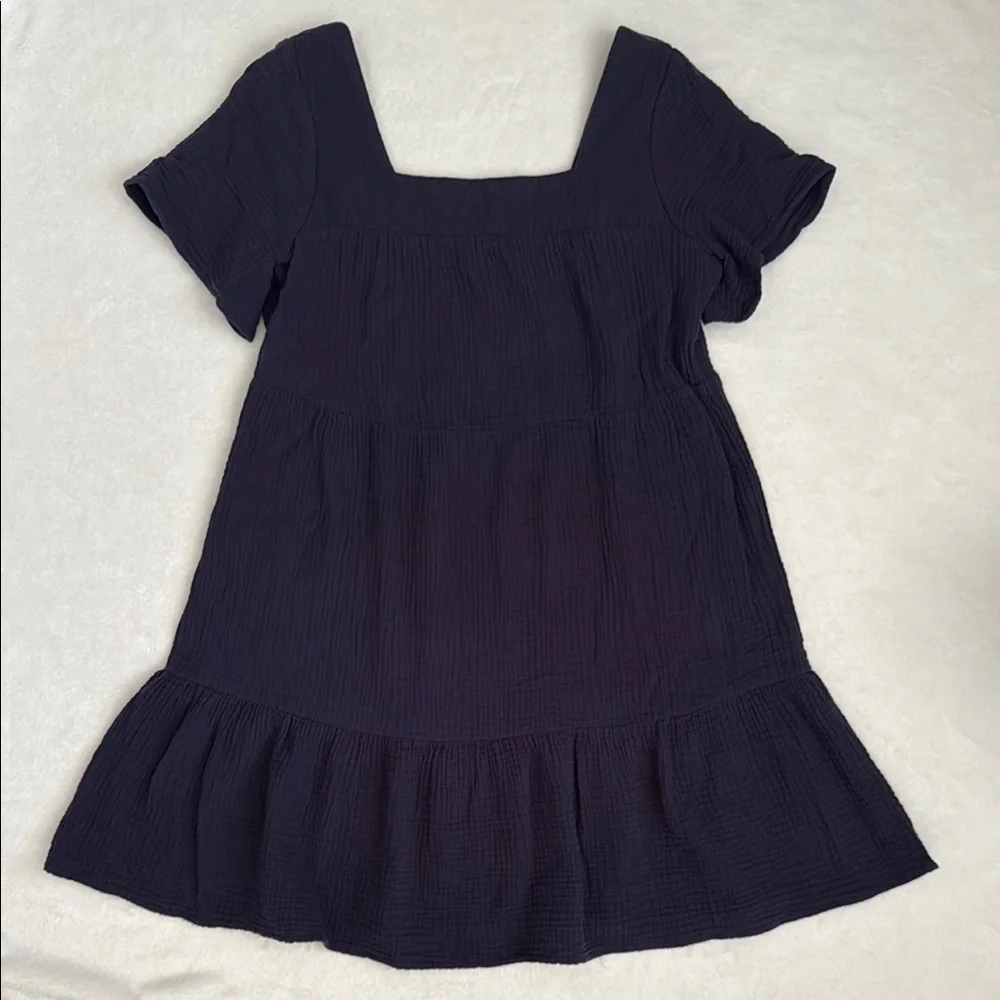 Rails | Valentina Squareneck Tiered Ruffled Gauzy Cotton Mini Dress Navy Blue XS - Picture 3 of 16